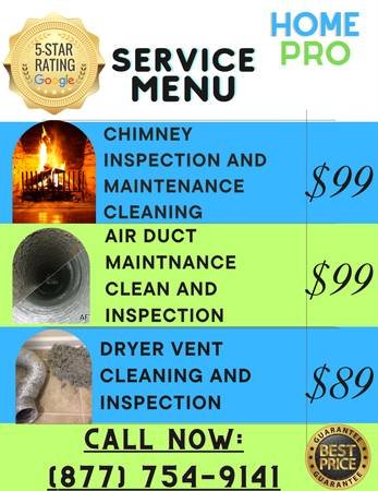 $99 BEST Air duct clean, Chimney sweep and repair, Dryer vent (Los Angeles, OC, SANTA BARBARA AND SURROUNDING)