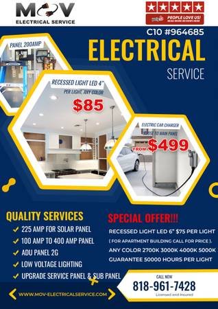 Licensed C-10 Electrician for 200AMP Panel, Rewiring, and EV Charger Installation – Call 8189617428
