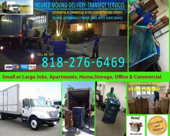 Moving Services for Small or Large Jobs, Furniture &amp; Appliance Delivery, and Packing (All West L.A. &amp; More - Competitive Rates, 7 Days a Week)