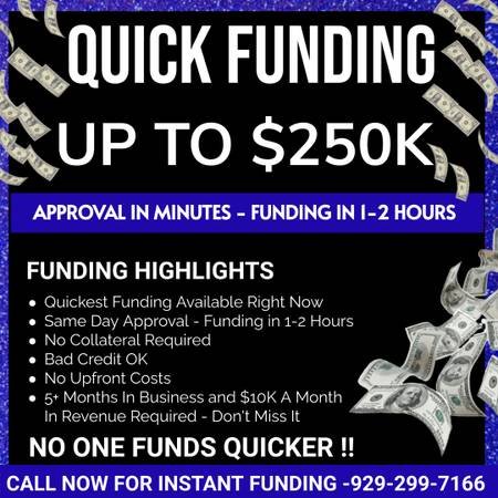 Quick Business Funding—Funding Within 1-2 Hours (This Is the Quickest Funding With No Credit Check)